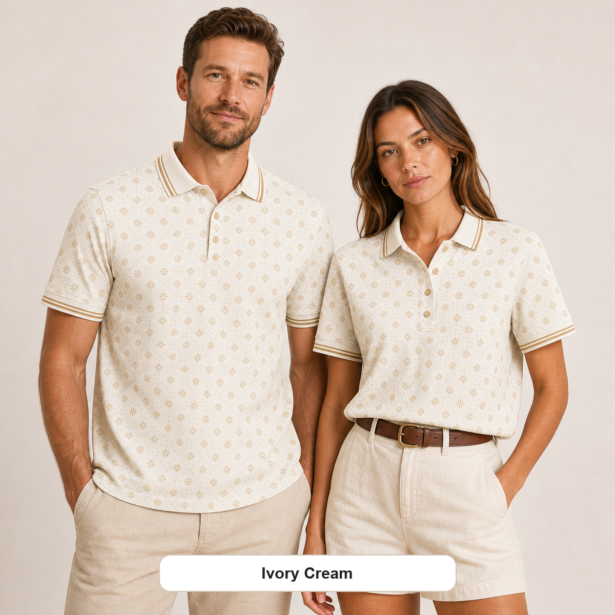 Men's and Women's Abstract Floral Print Short Sleeve Polo Shirt