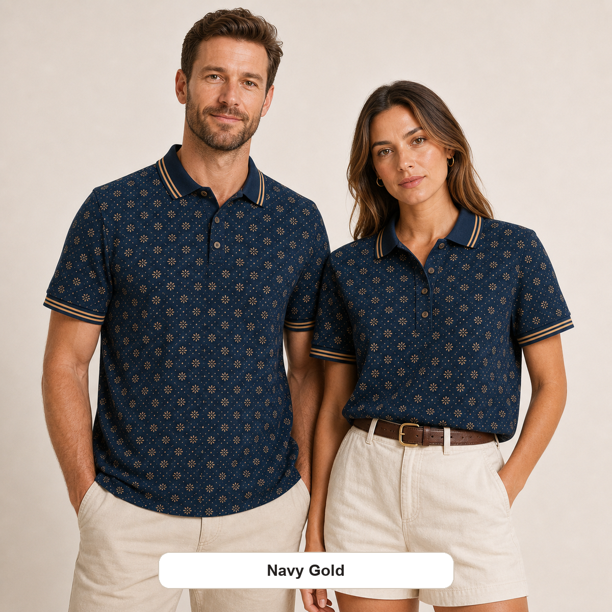 Men's and Women's Abstract Floral Print Short Sleeve Polo Shirt