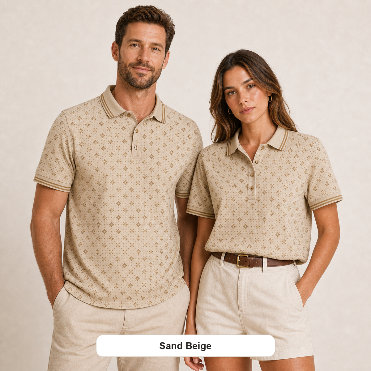 Men's and Women's Abstract Floral Print Short Sleeve Polo Shirt