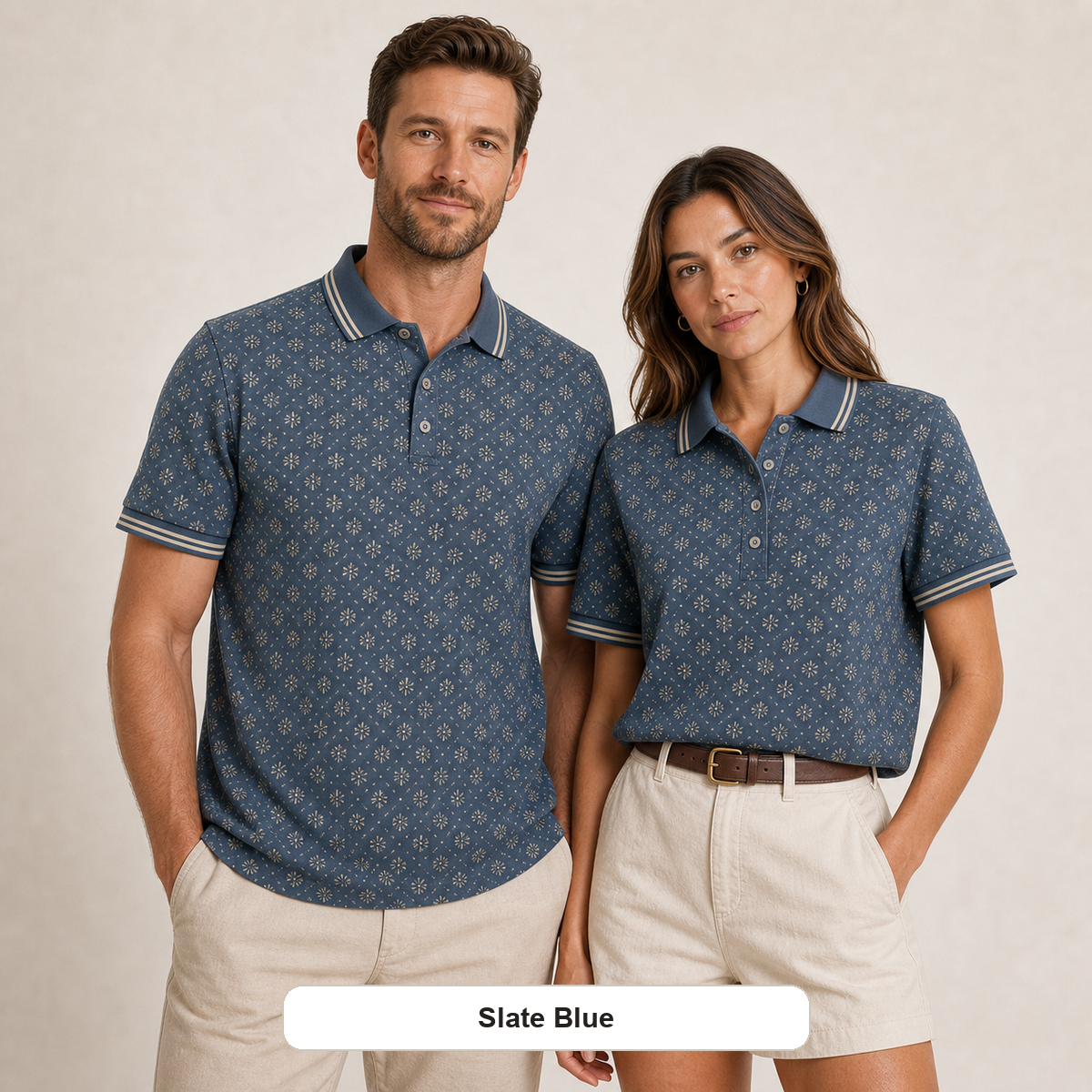 Men's and Women's Abstract Floral Print Short Sleeve Polo Shirt