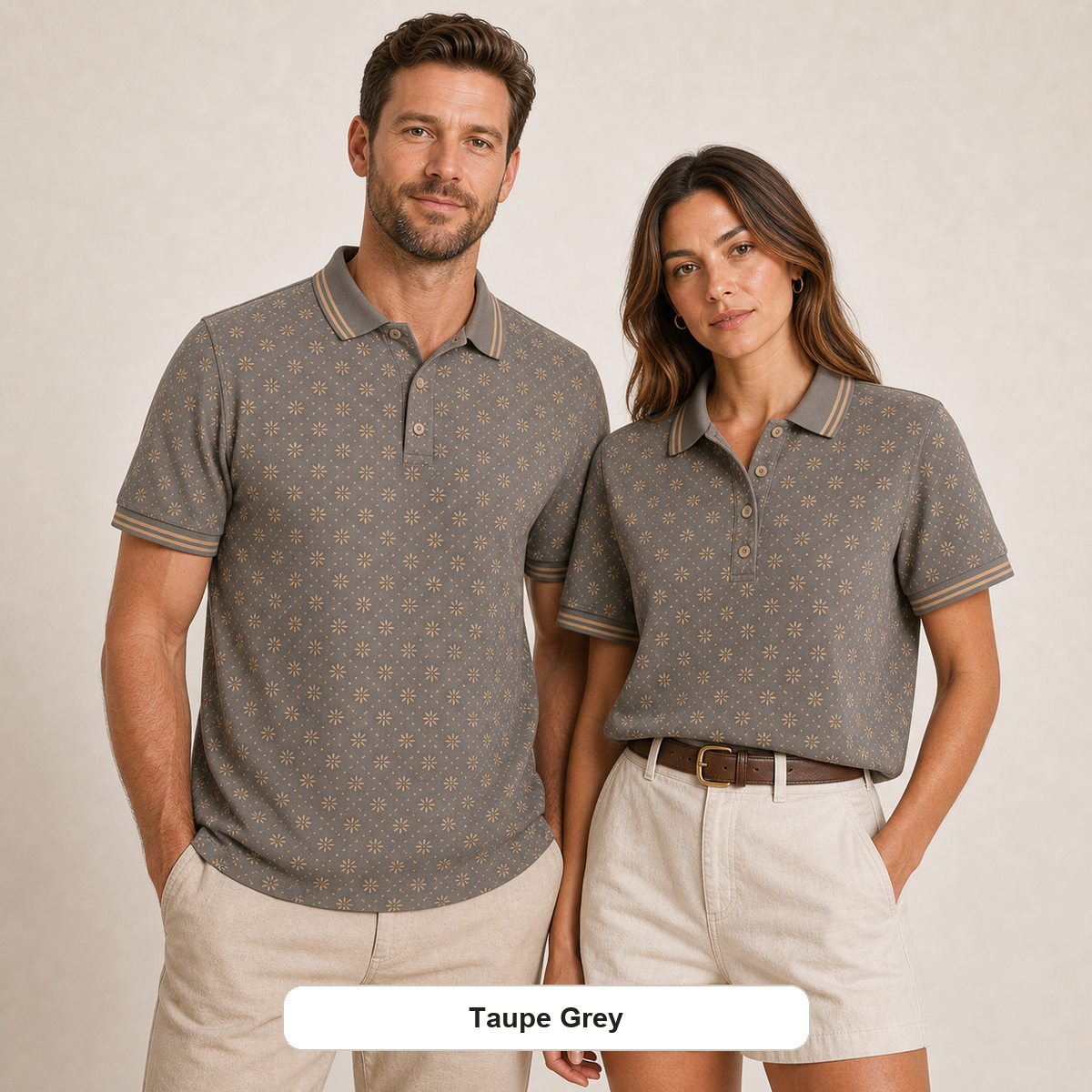 Men's and Women's Abstract Floral Print Short Sleeve Polo Shirt
