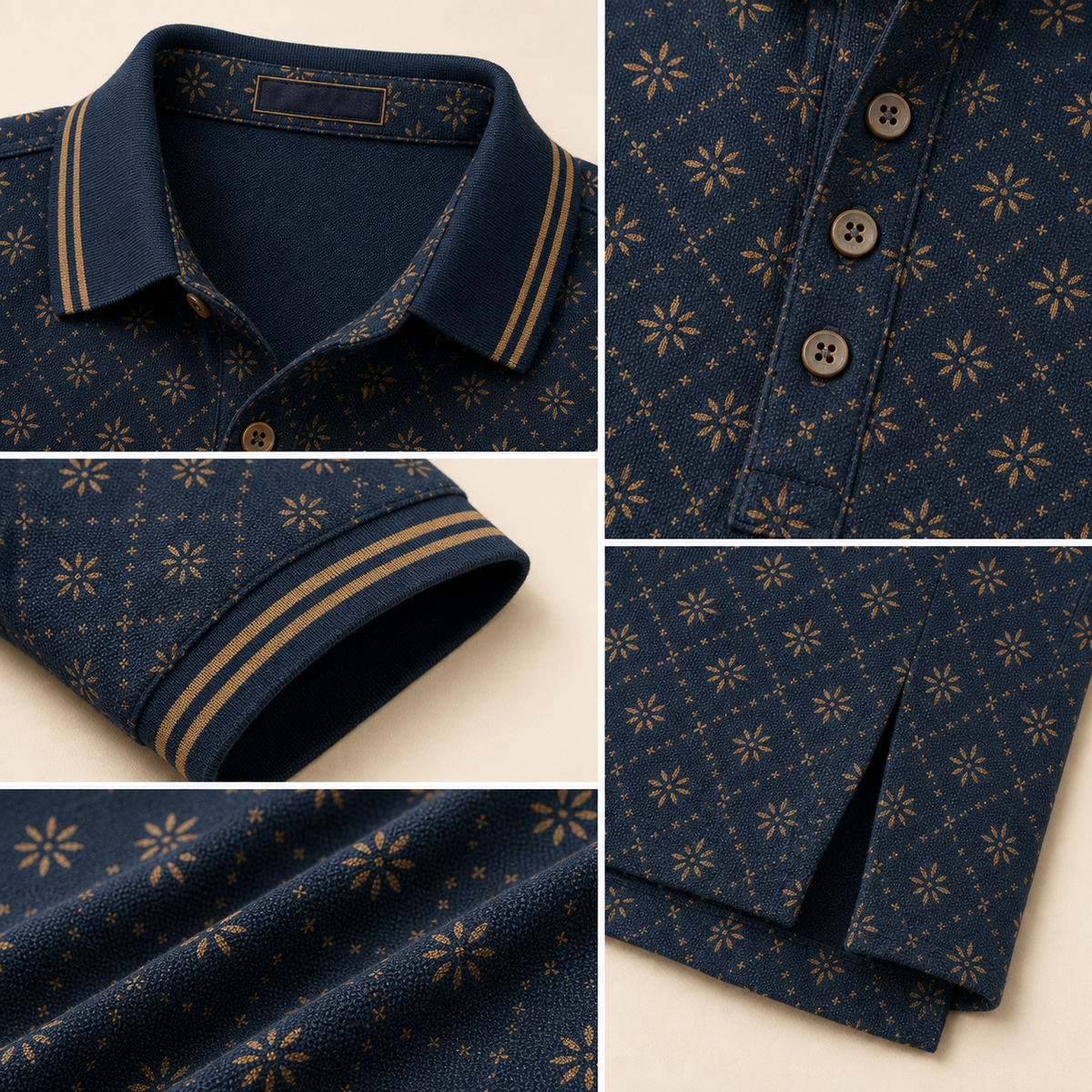 Men's and Women's Abstract Floral Print Short Sleeve Polo Shirt