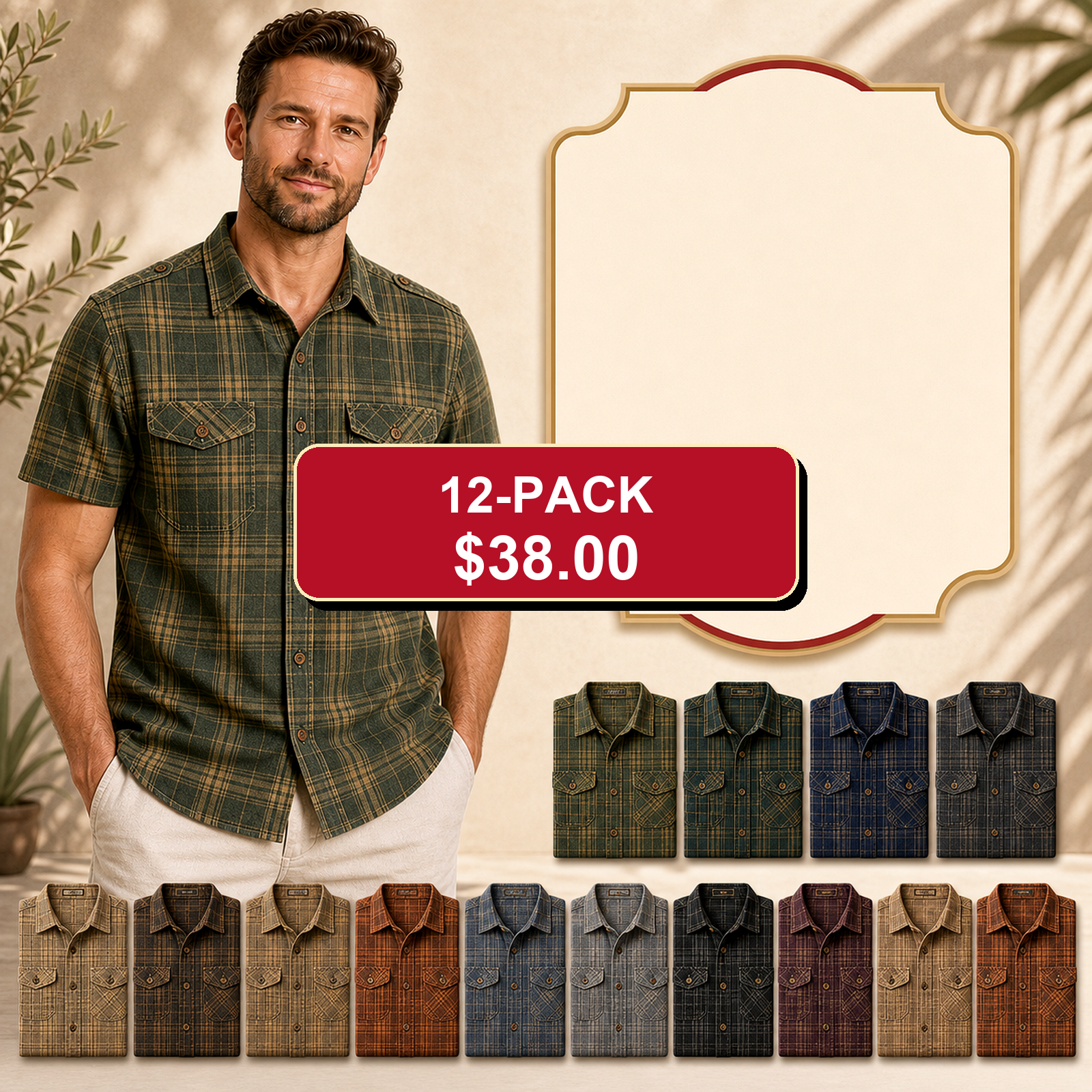 Men's Plaid Short Sleeve Utility Button-Up Shirt