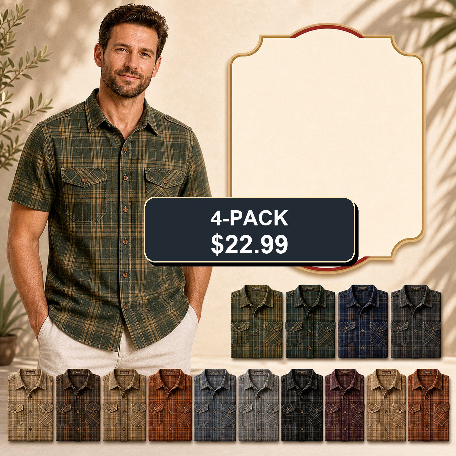 Men's Plaid Short Sleeve Utility Button-Up Shirt