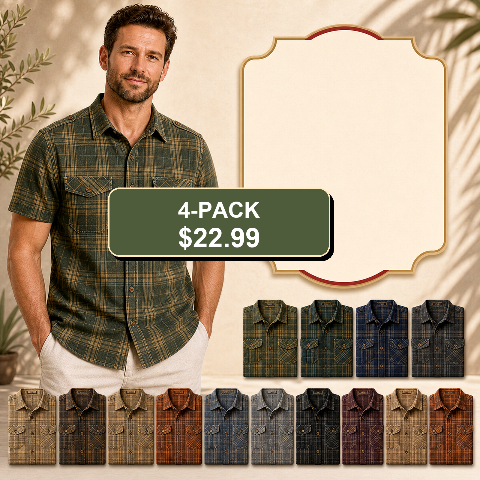 Men's Plaid Short Sleeve Utility Button-Up Shirt