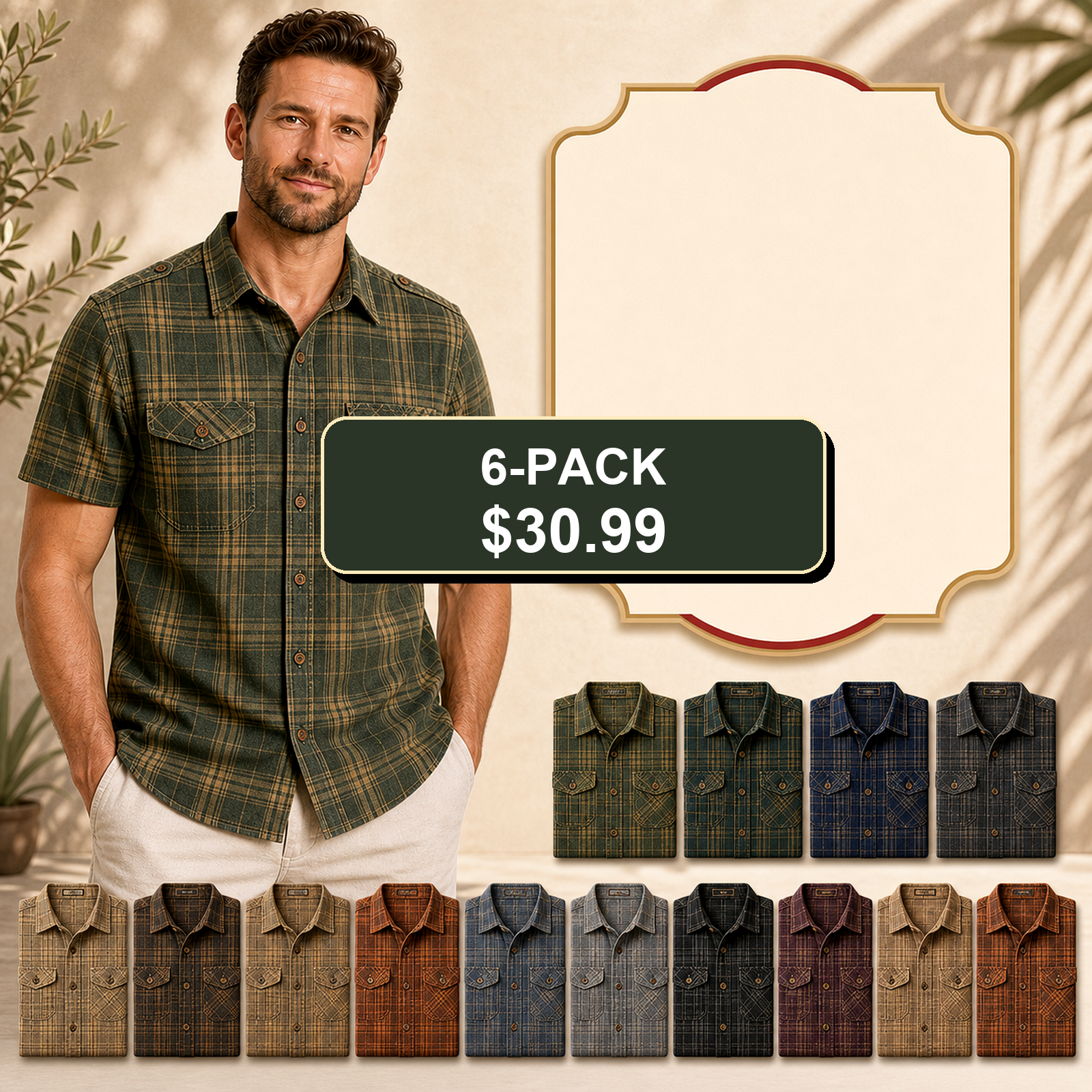 Men's Plaid Short Sleeve Utility Button-Up Shirt