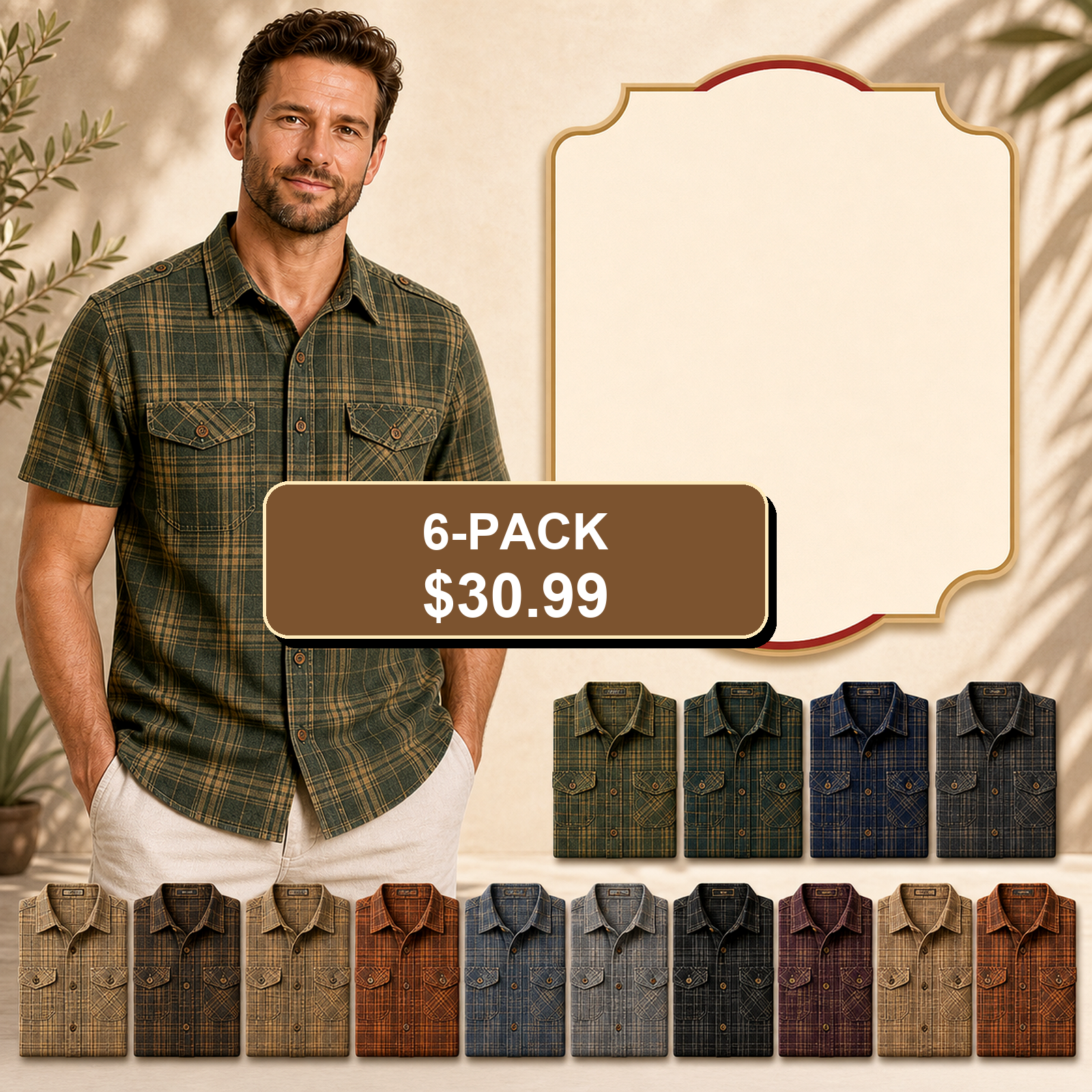 Men's Plaid Short Sleeve Utility Button-Up Shirt