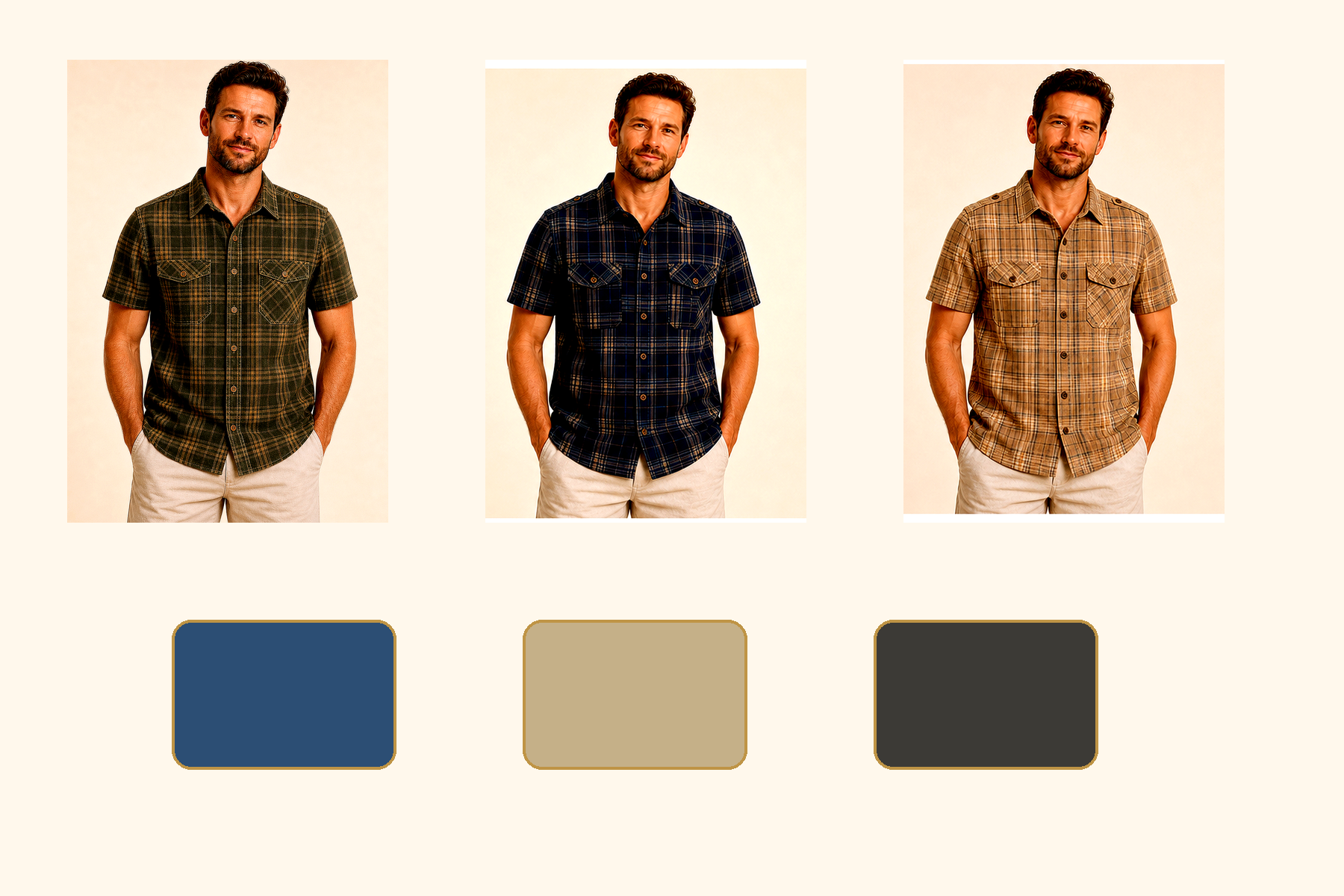 Men's Plaid Short Sleeve Utility Button-Up Shirt