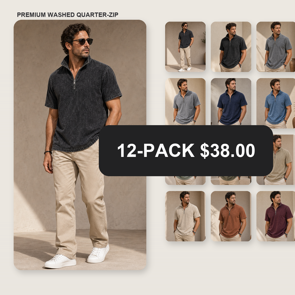 Men's Washed Short Sleeve Quarter-Zip Pullover Shirt