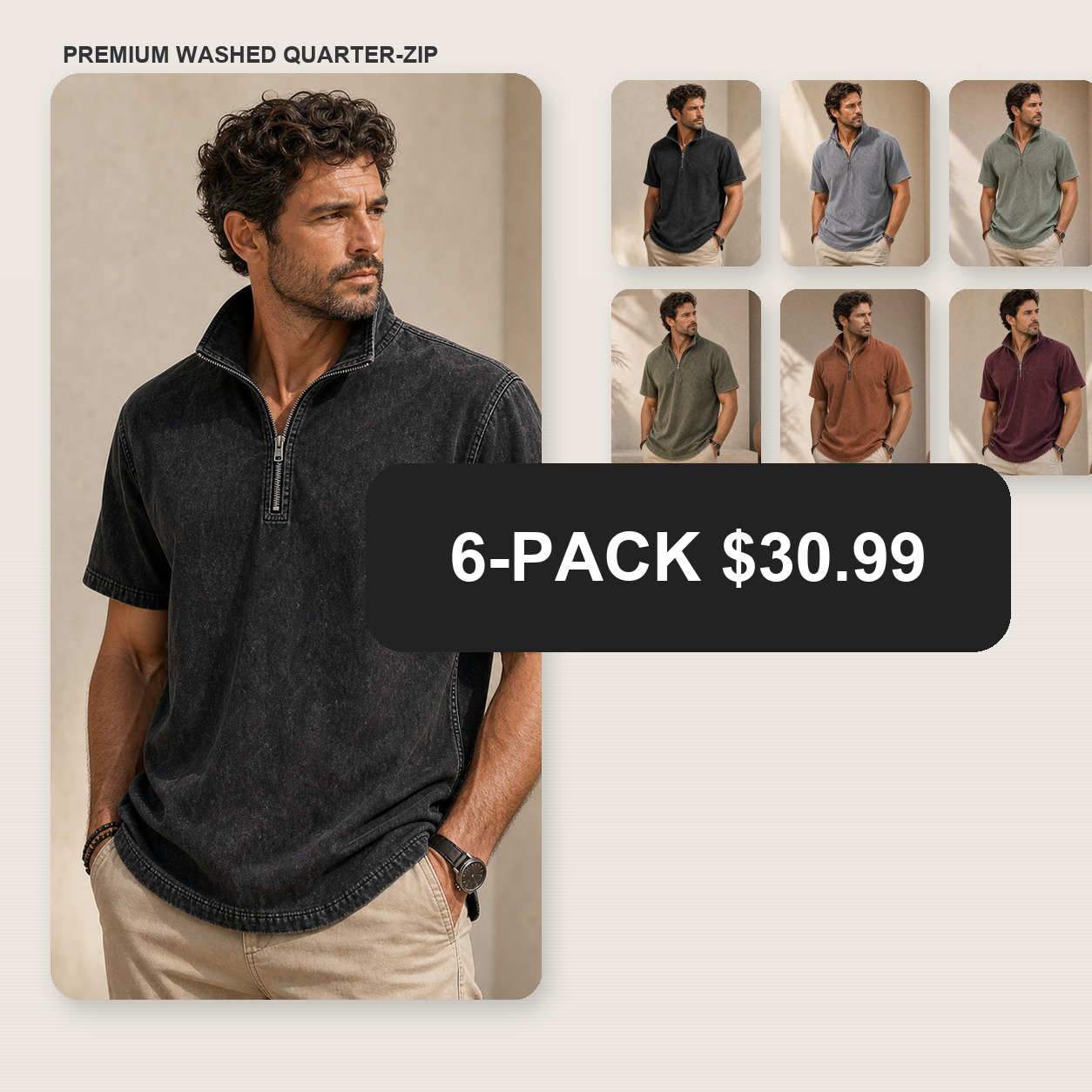 Men's Washed Short Sleeve Quarter-Zip Pullover Shirt