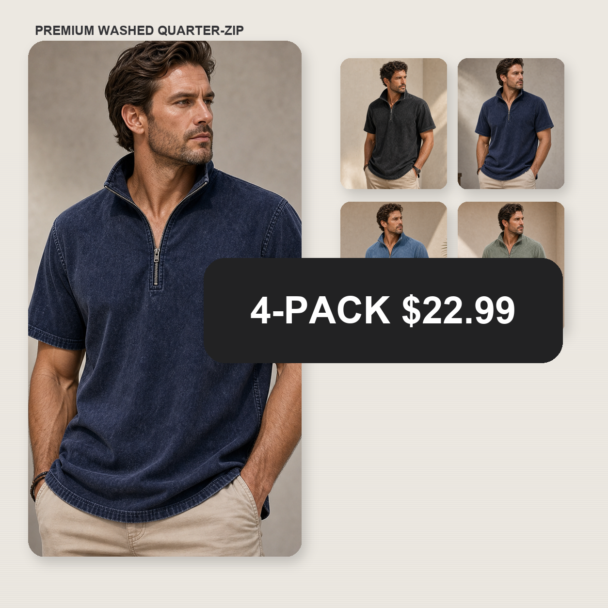 Men's Washed Short Sleeve Quarter-Zip Pullover Shirt