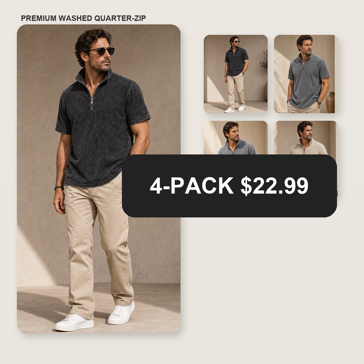 Men's Washed Short Sleeve Quarter-Zip Pullover Shirt