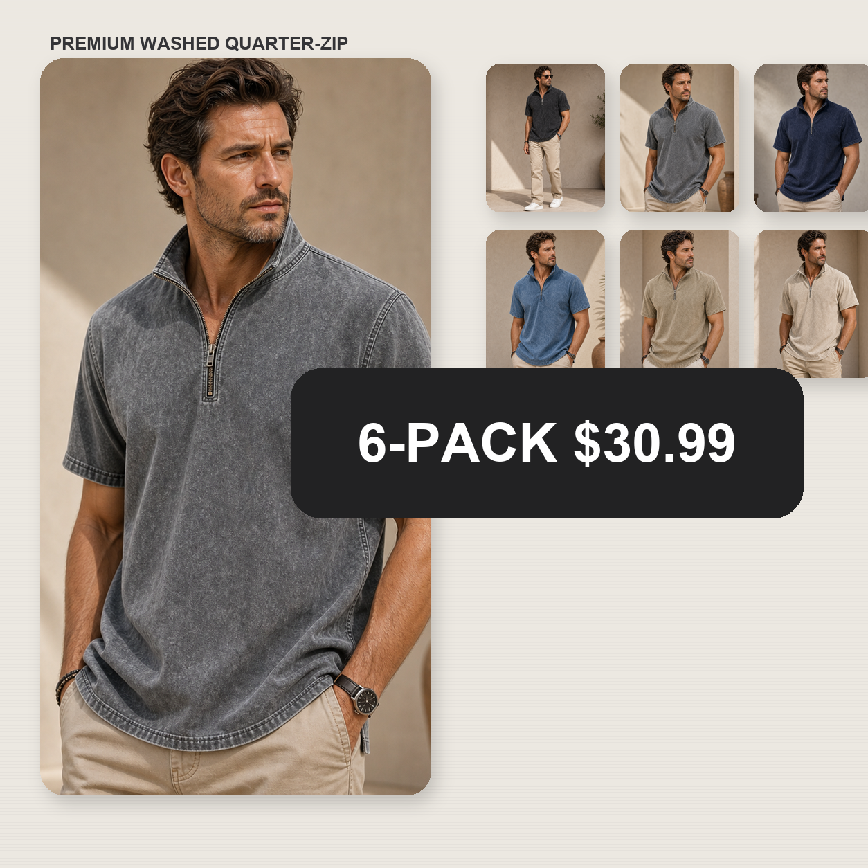 Men's Washed Short Sleeve Quarter-Zip Pullover Shirt