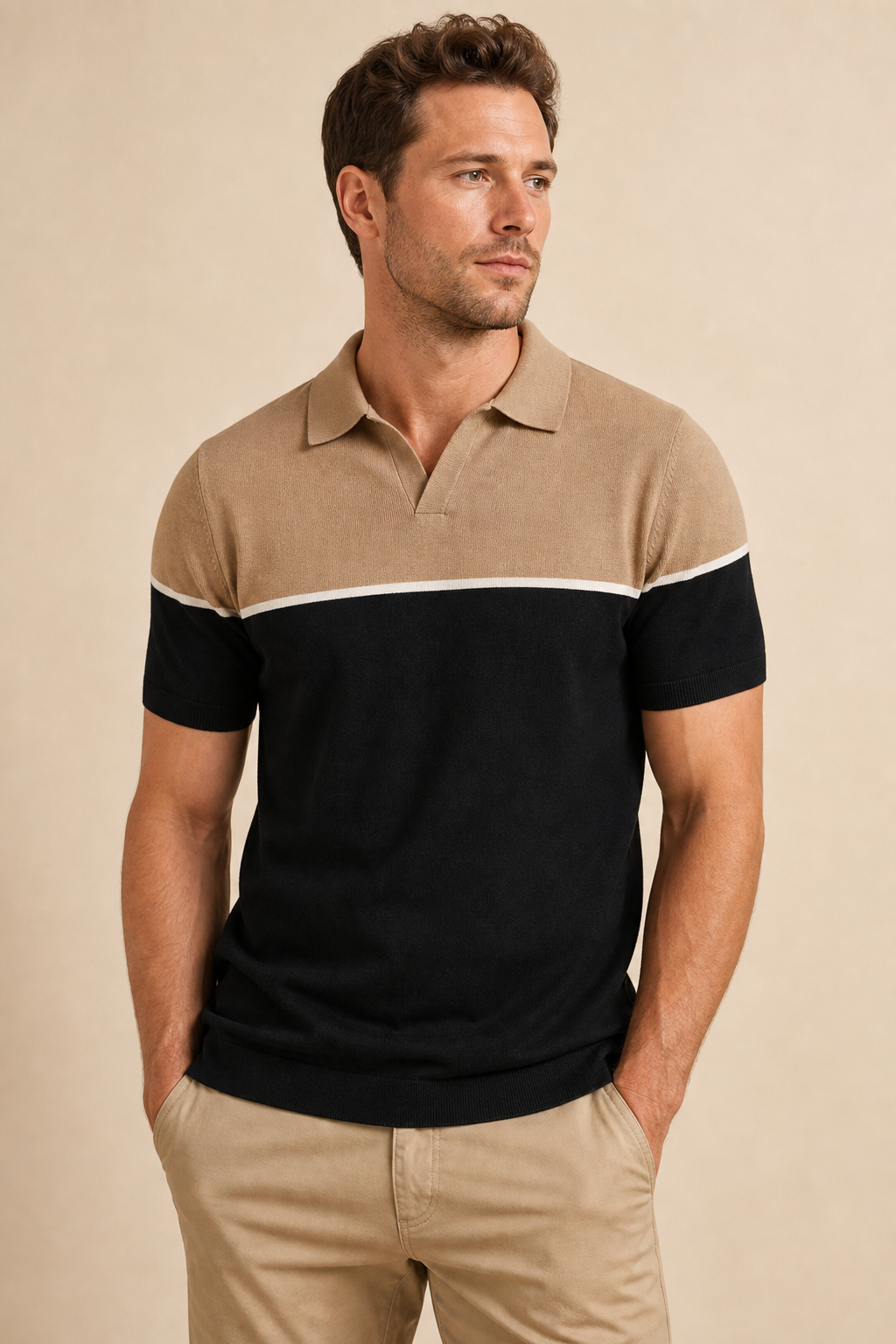 Men's Colorblock Knit Short Sleeve Polo Shirt