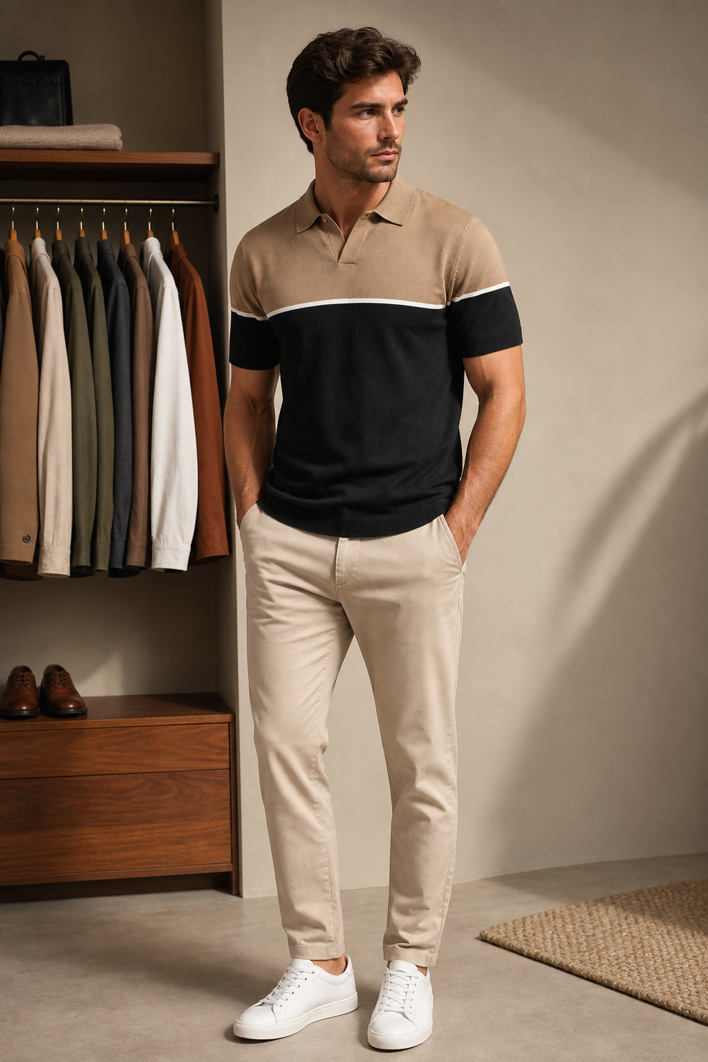 Men's Colorblock Knit Short Sleeve Polo Shirt