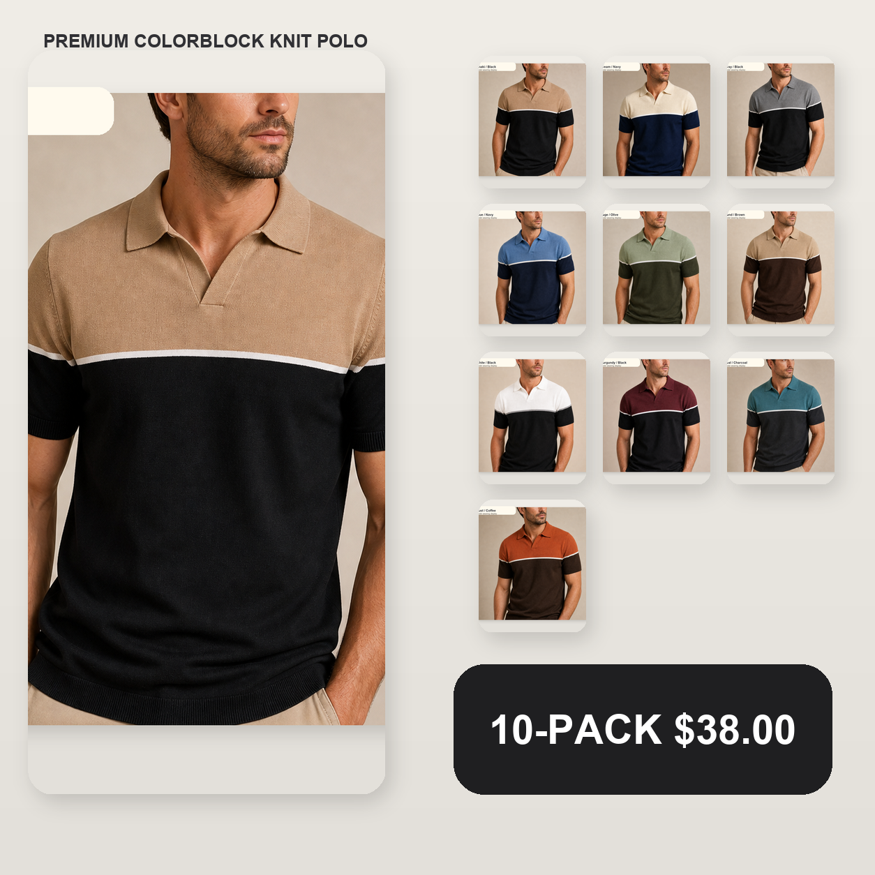 Men's Colorblock Knit Short Sleeve Polo Shirt