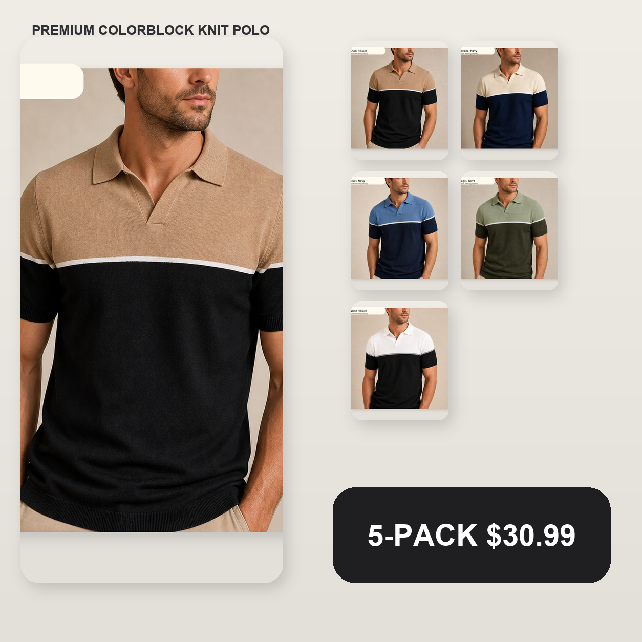 Men's Colorblock Knit Short Sleeve Polo Shirt