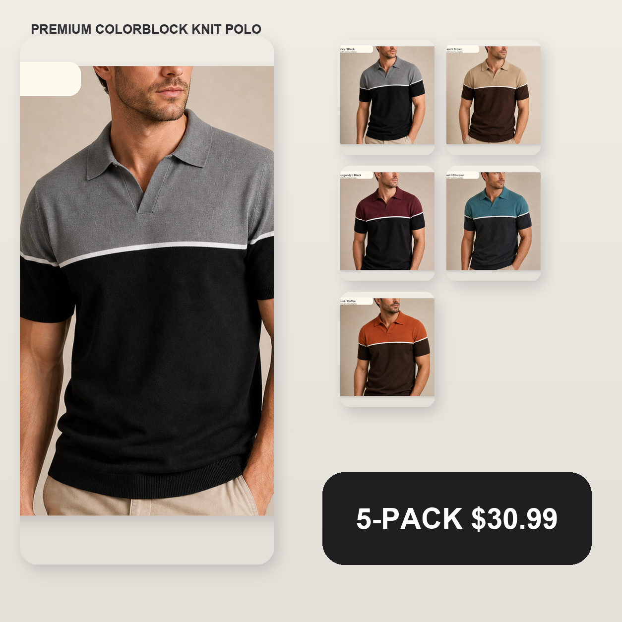 Men's Colorblock Knit Short Sleeve Polo Shirt