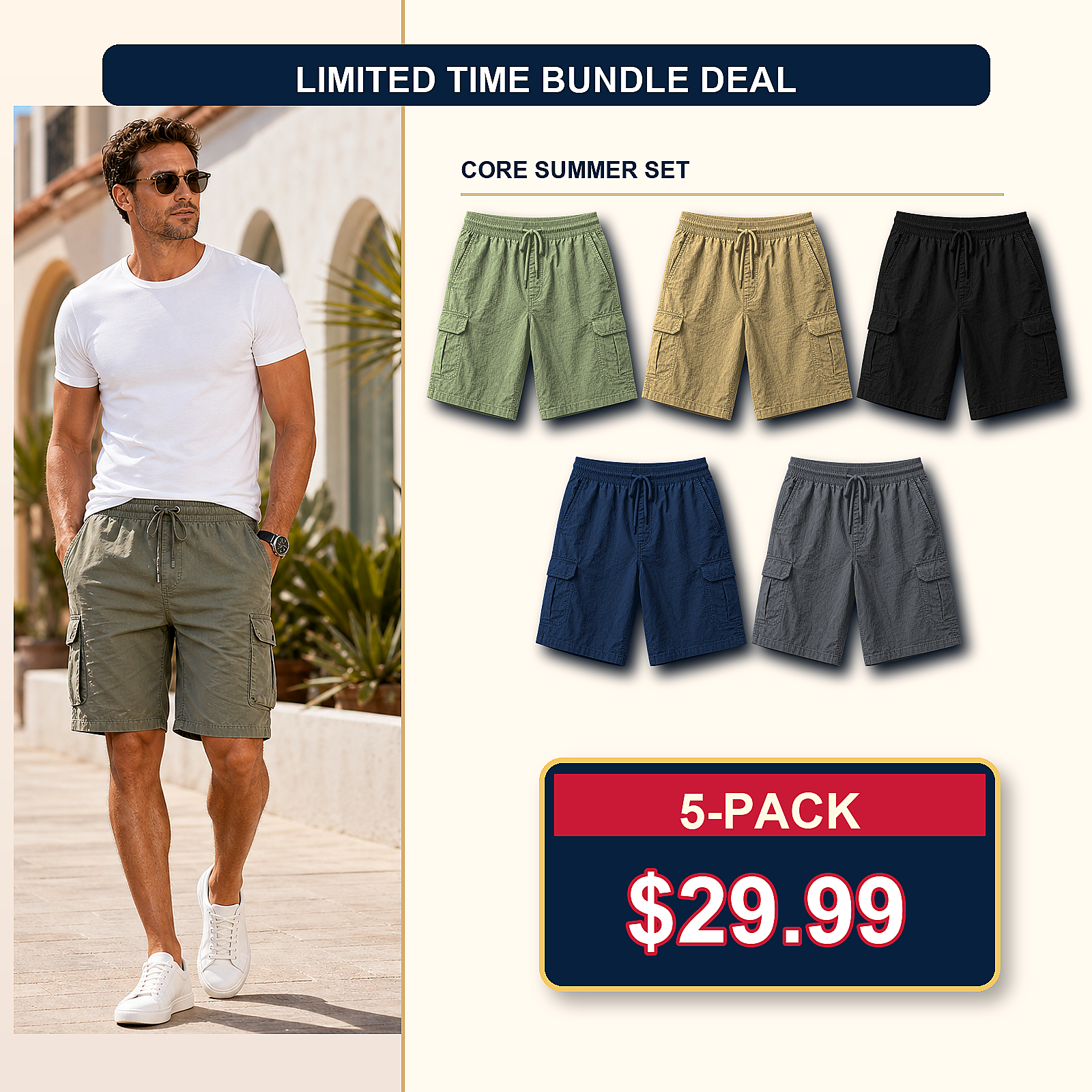 Men's Lightweight Drawstring Cargo Shorts