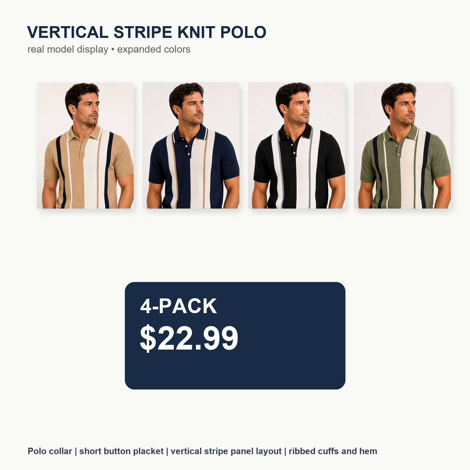 Men's Vertical Stripe Knit Short Sleeve Polo Shirt