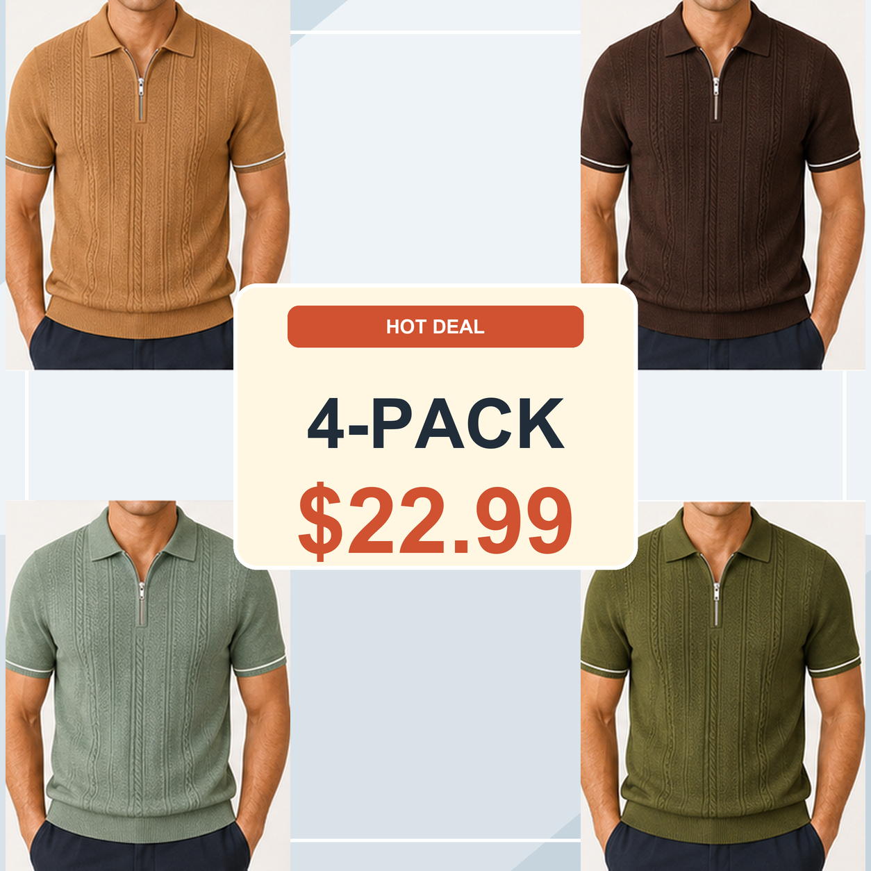 Men's Textured Quarter-Zip Knit Short Sleeve Polo Shirt
