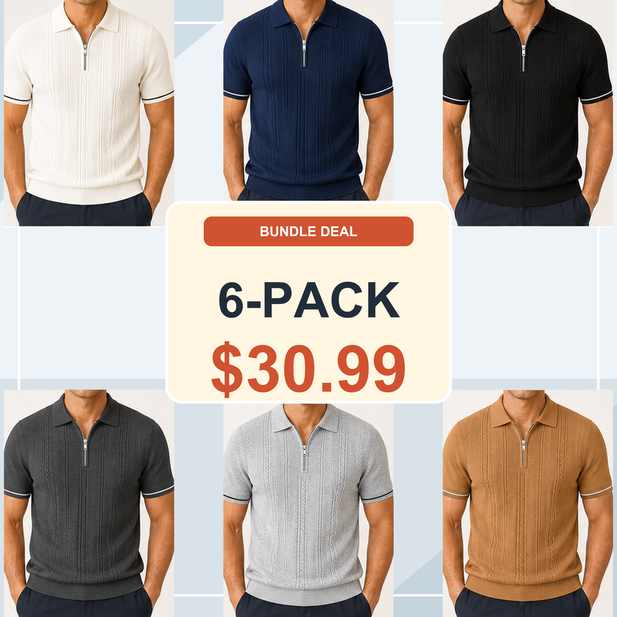 Men's Textured Quarter-Zip Knit Short Sleeve Polo Shirt