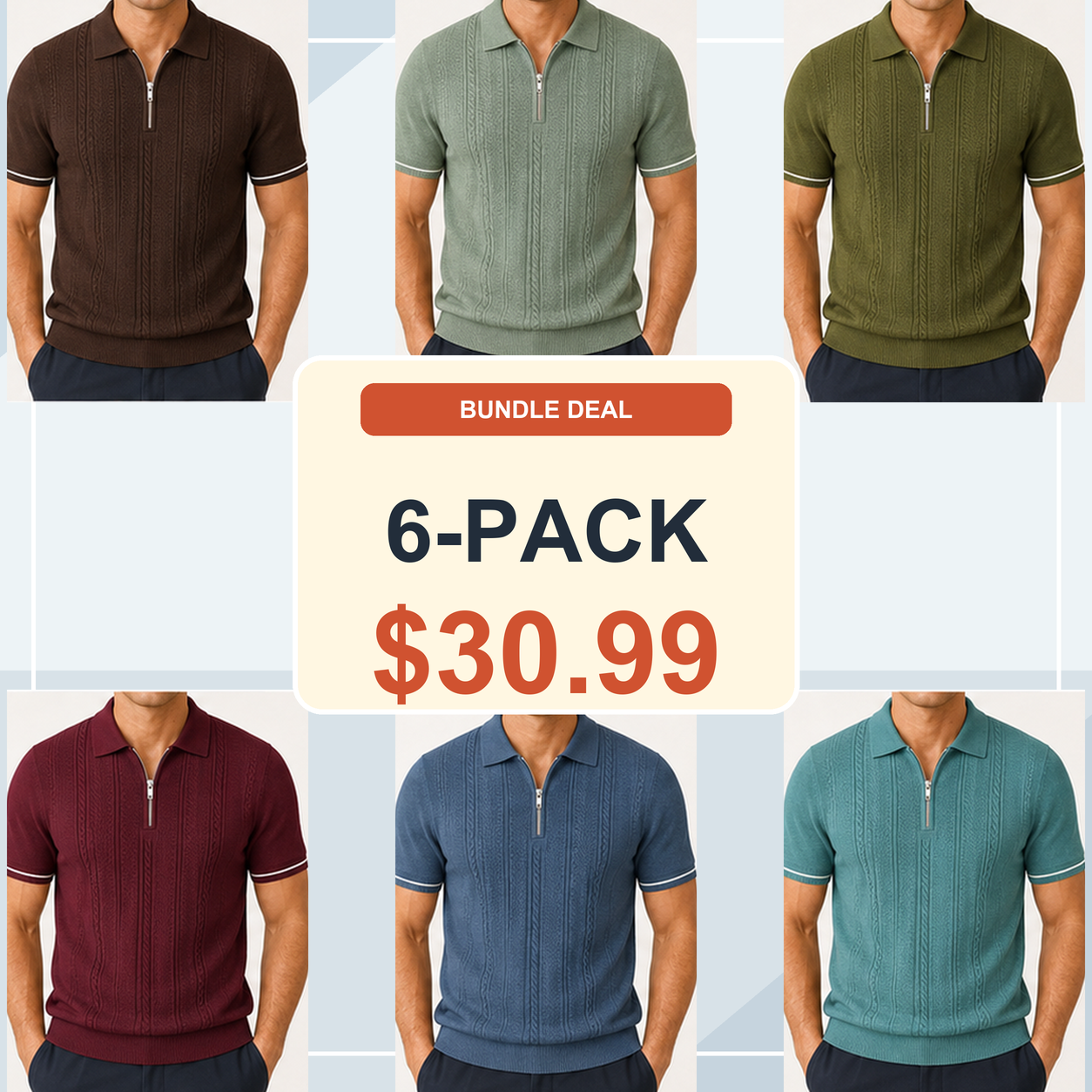 Men's Textured Quarter-Zip Knit Short Sleeve Polo Shirt