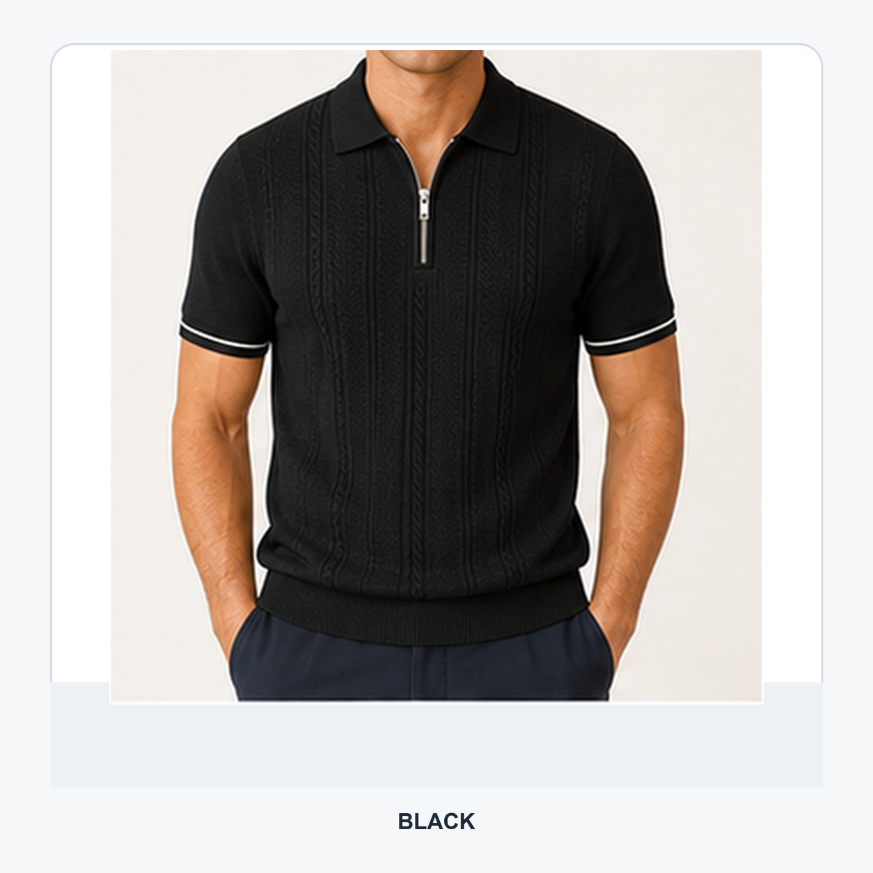 Men's Textured Quarter-Zip Knit Short Sleeve Polo Shirt