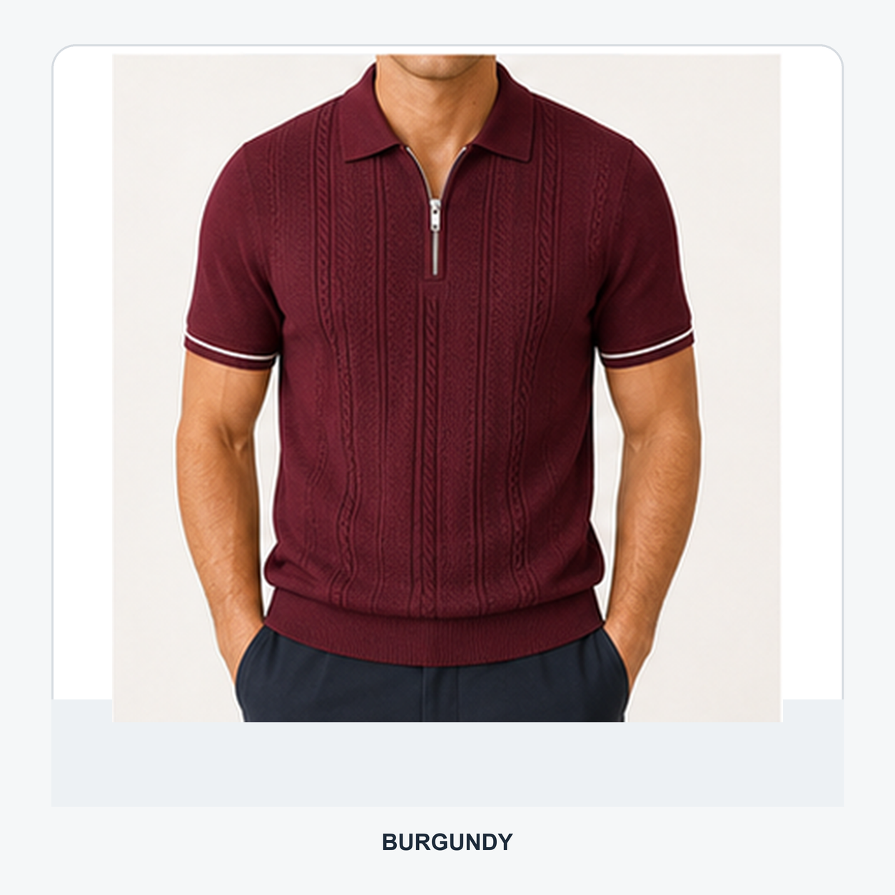 Men's Textured Quarter-Zip Knit Short Sleeve Polo Shirt