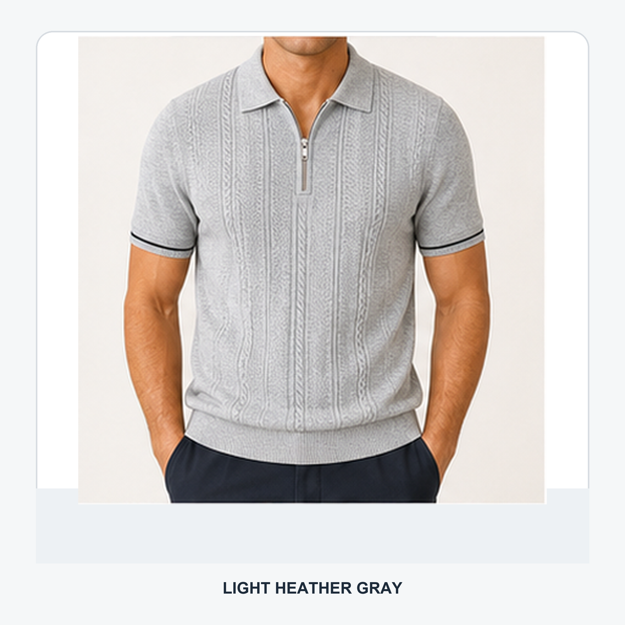 Men's Textured Quarter-Zip Knit Short Sleeve Polo Shirt