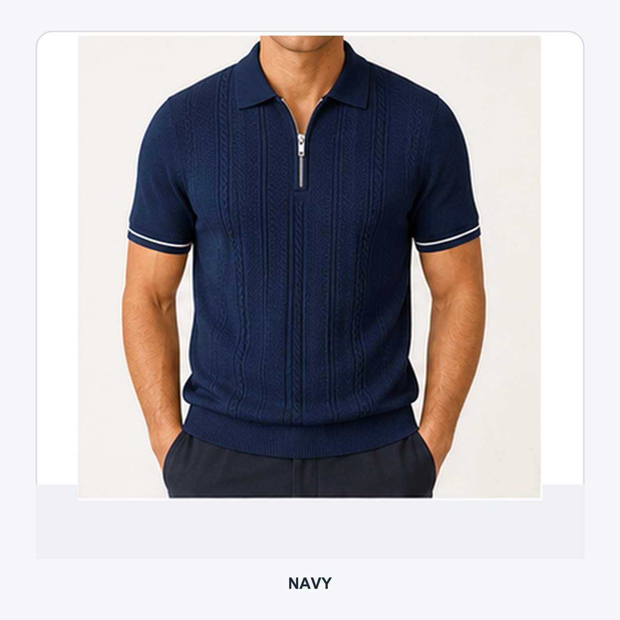 Men's Textured Quarter-Zip Knit Short Sleeve Polo Shirt