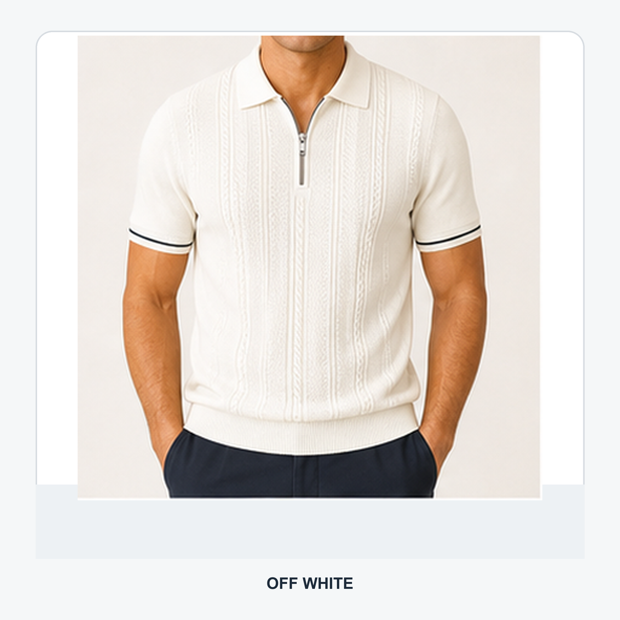 Men's Textured Quarter-Zip Knit Short Sleeve Polo Shirt