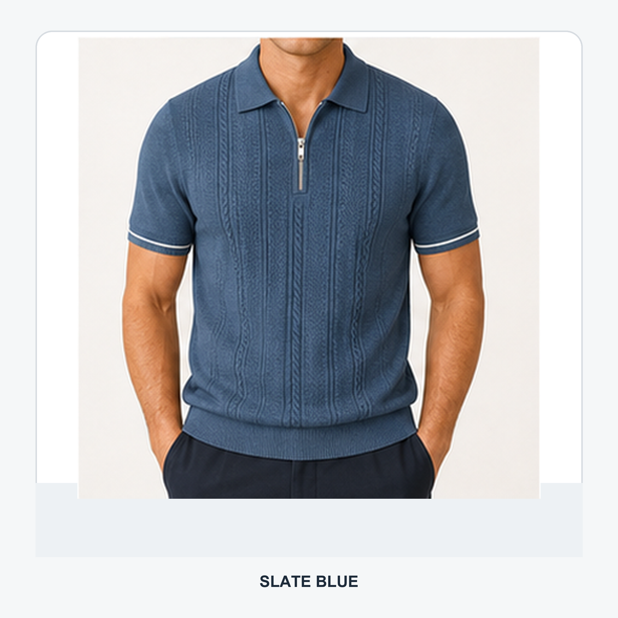 Men's Textured Quarter-Zip Knit Short Sleeve Polo Shirt