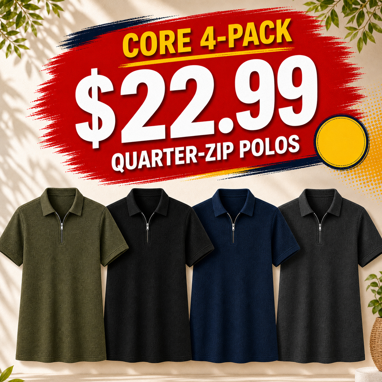 Men's Textured Quarter-Zip Short Sleeve Polo Shirt