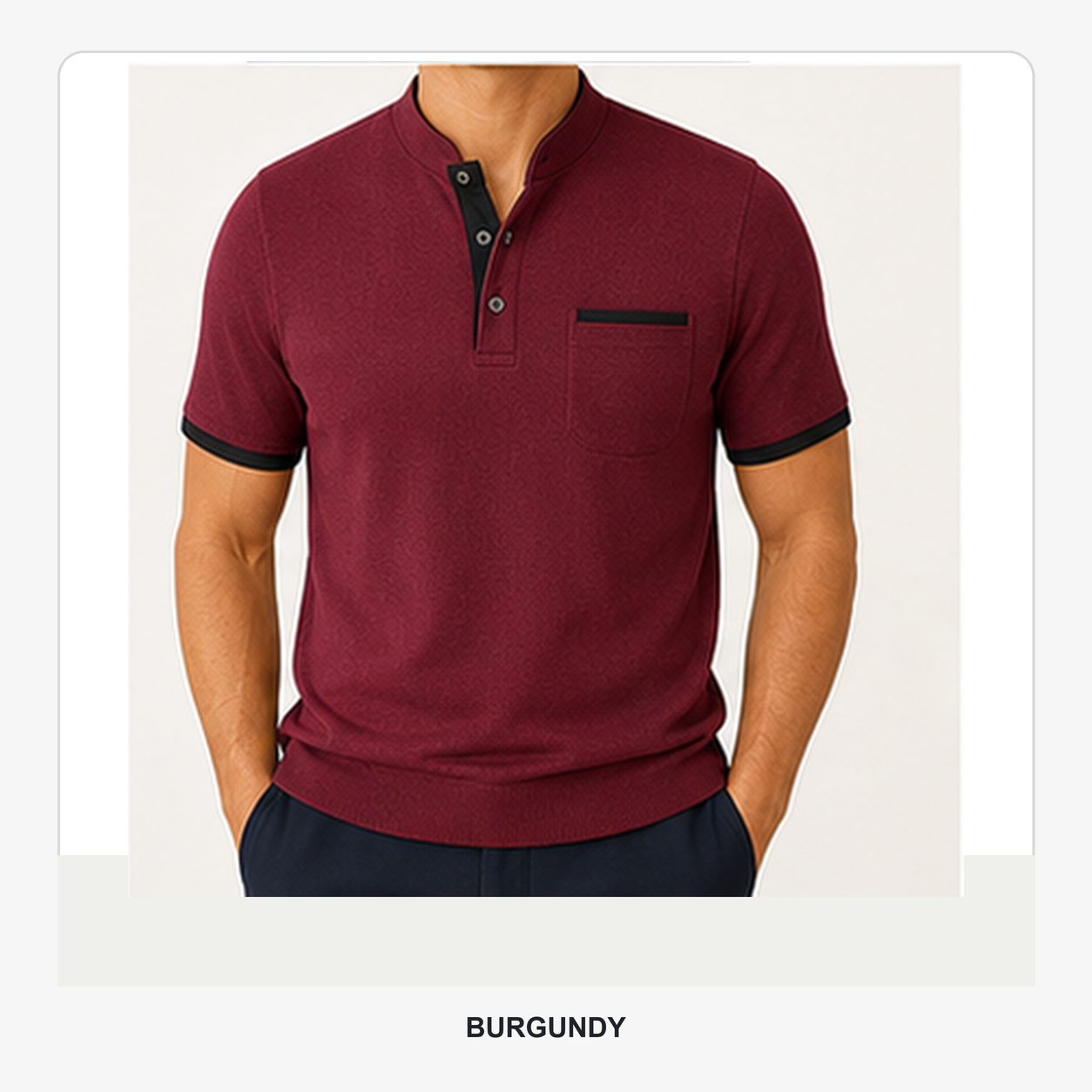 Men's Contrast Trim Short Sleeve Henley Polo Shirt