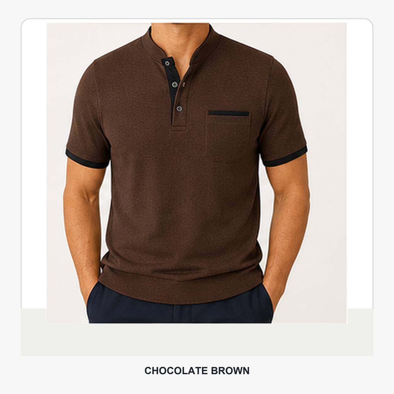 Men's Contrast Trim Short Sleeve Henley Polo Shirt