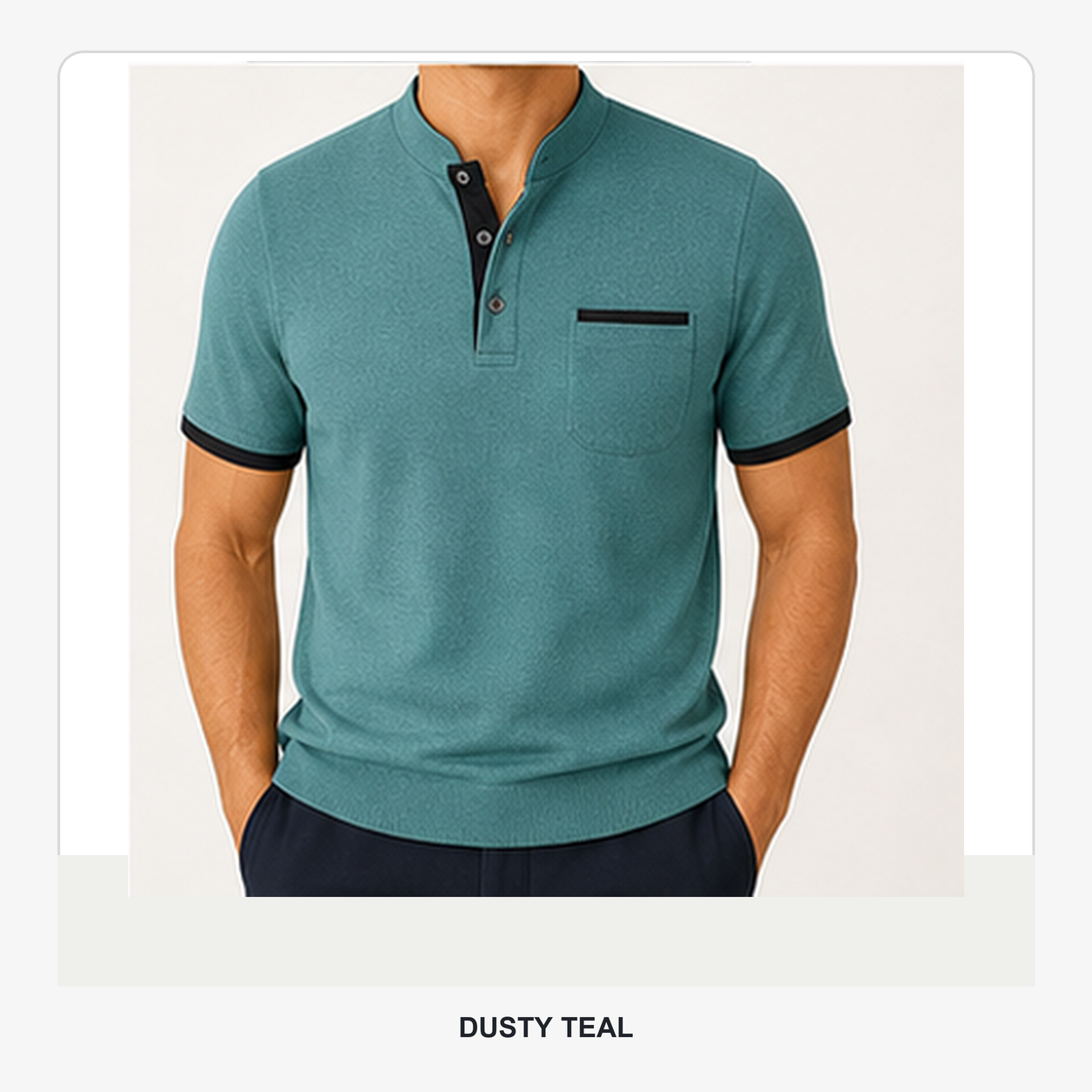 Men's Contrast Trim Short Sleeve Henley Polo Shirt