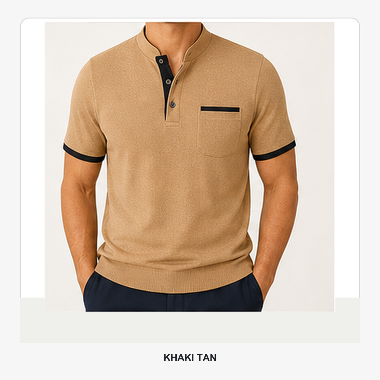 Men's Contrast Trim Short Sleeve Henley Polo Shirt
