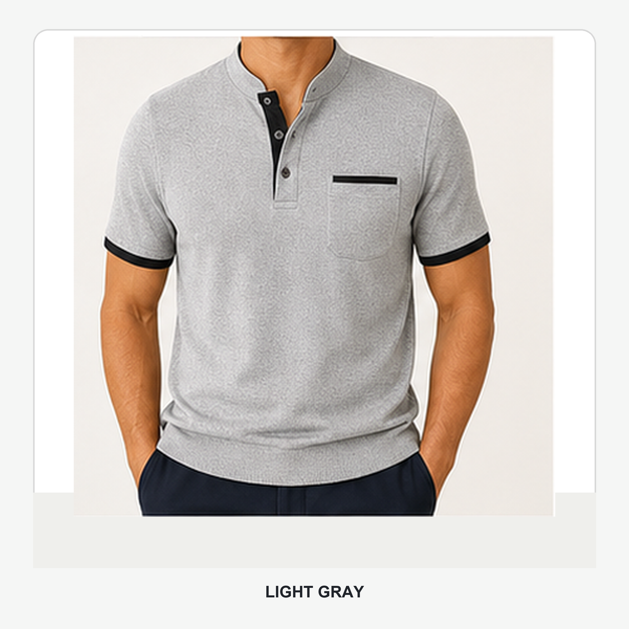 Men's Contrast Trim Short Sleeve Henley Polo Shirt