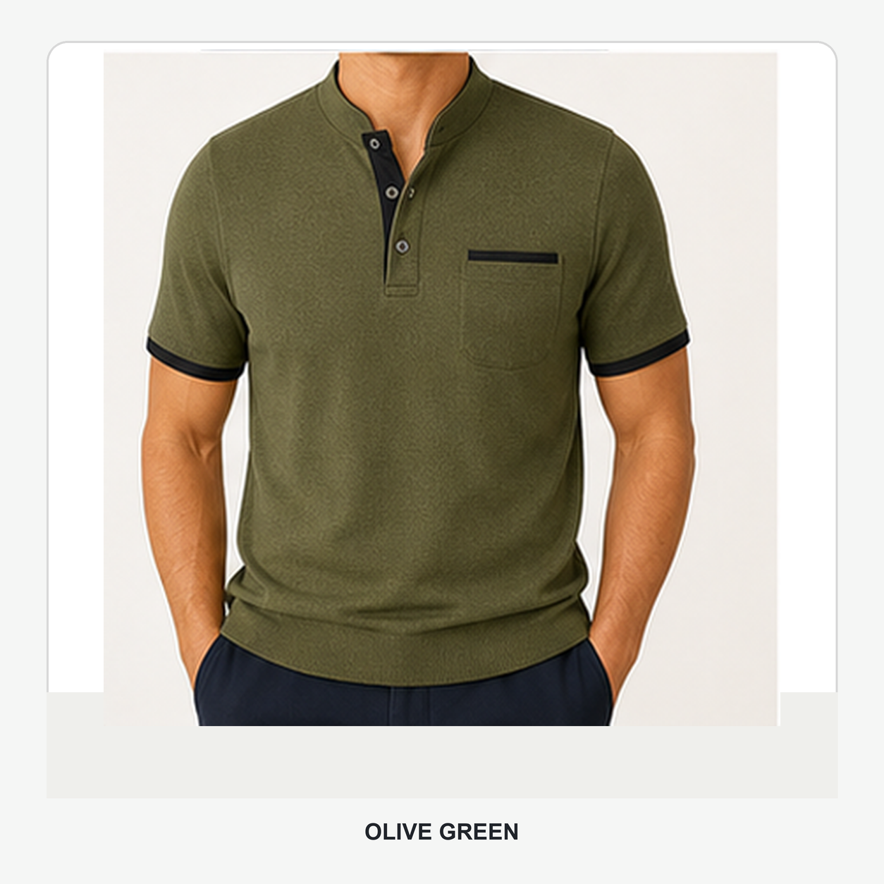 Men's Contrast Trim Short Sleeve Henley Polo Shirt
