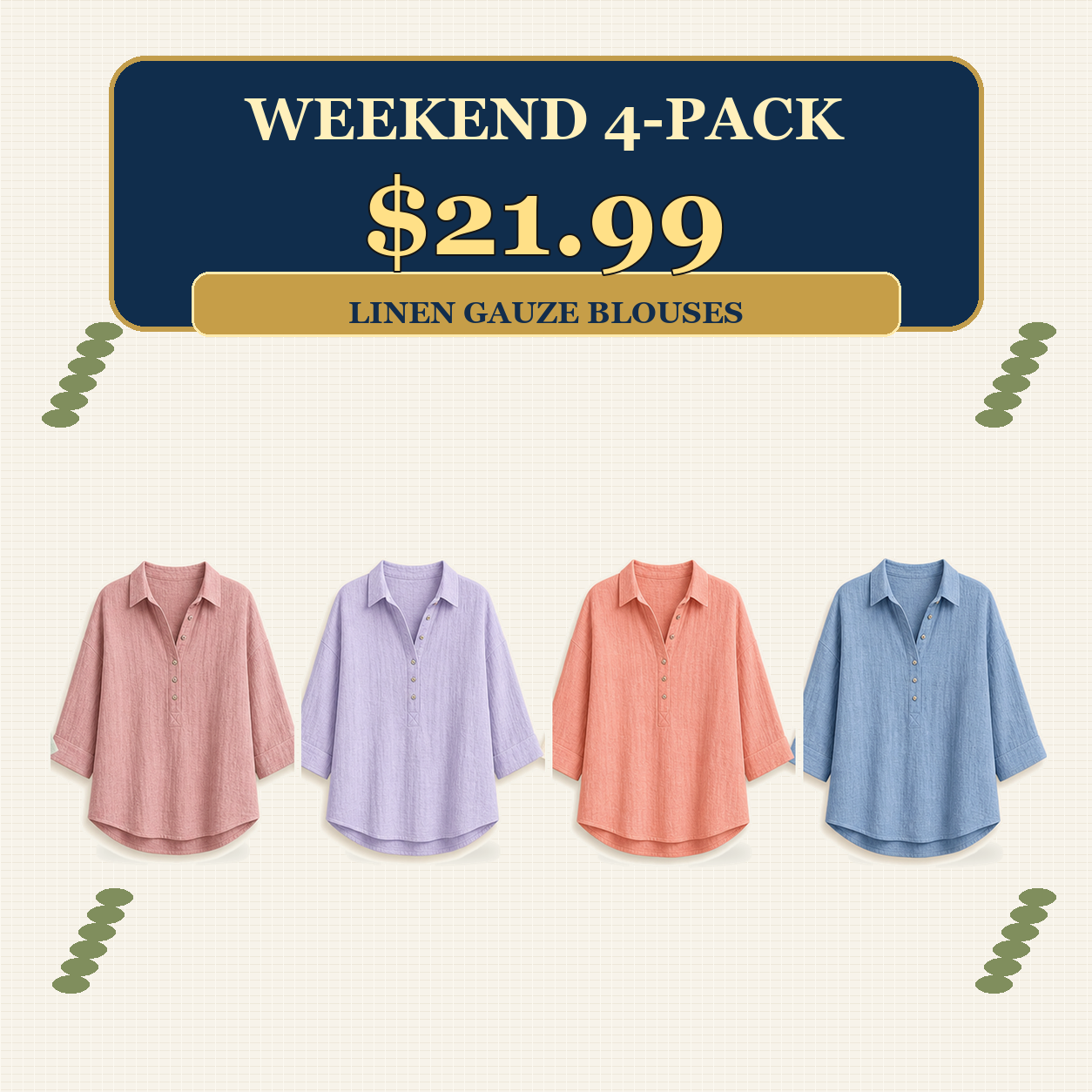 Women's Linen-Gauze Button Placket Collared Blouses