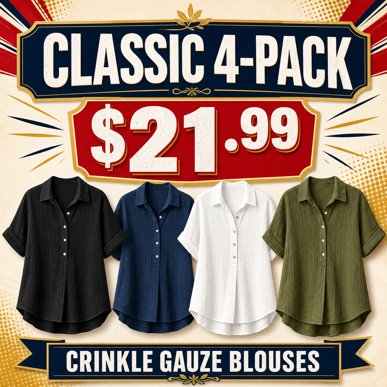 Women's Crinkle Gauze Short Sleeve Button-Up Blouses