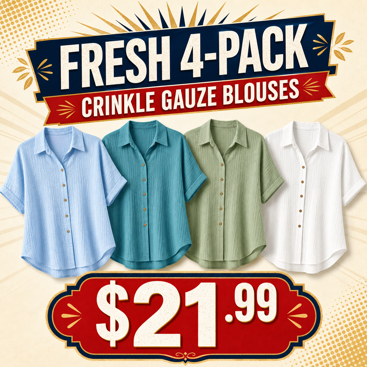 Women's Crinkle Gauze Short Sleeve Button-Up Blouses