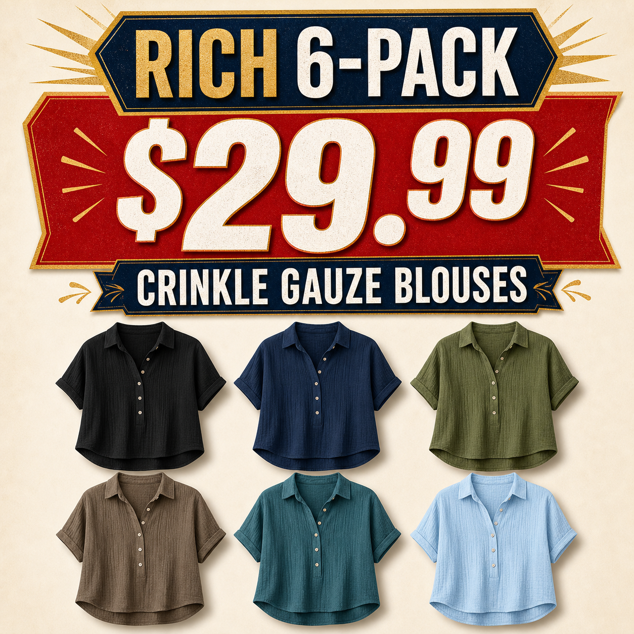 Women's Crinkle Gauze Short Sleeve Button-Up Blouses