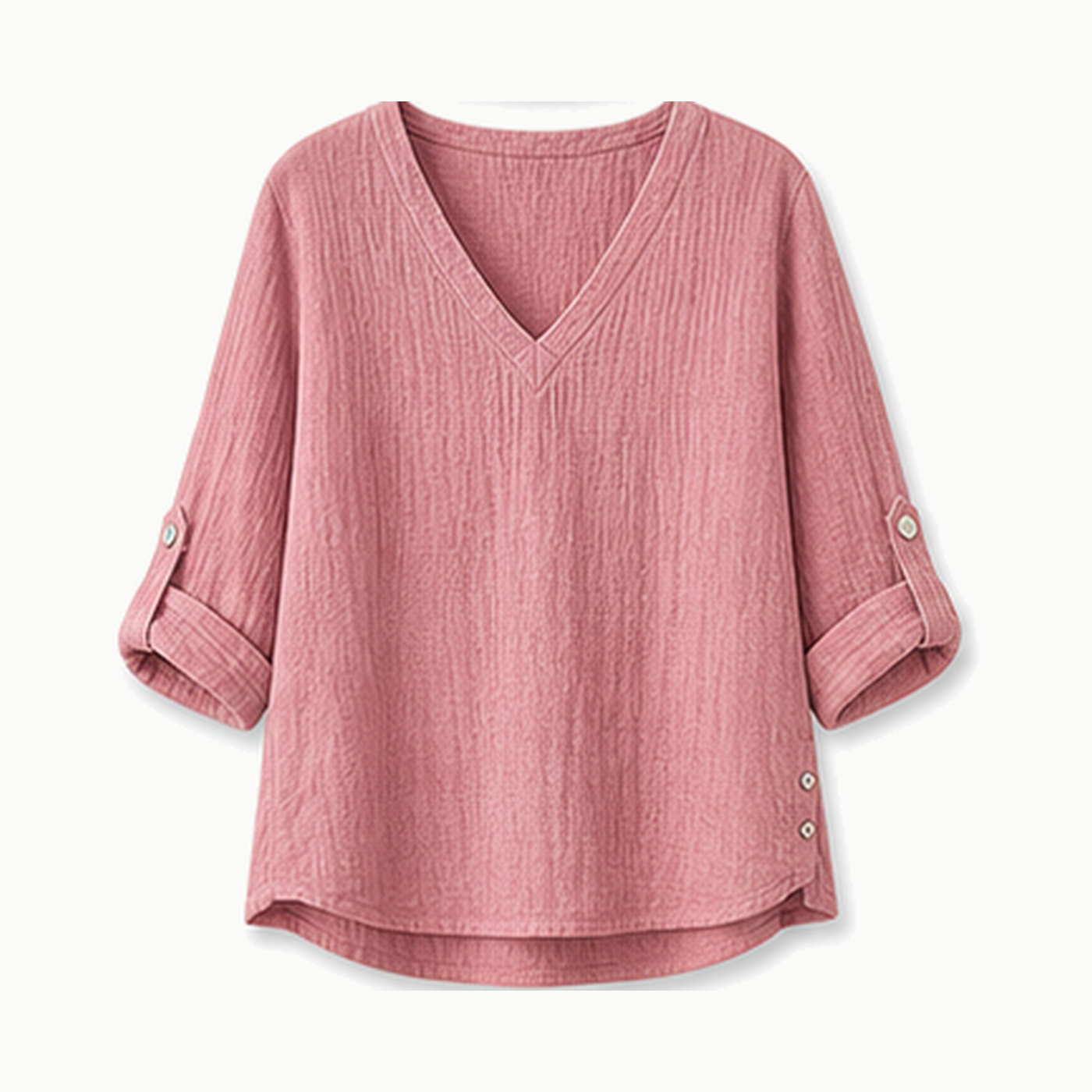 Women's Crinkle Linen V-Neck Roll-Tab Sleeve Blouses