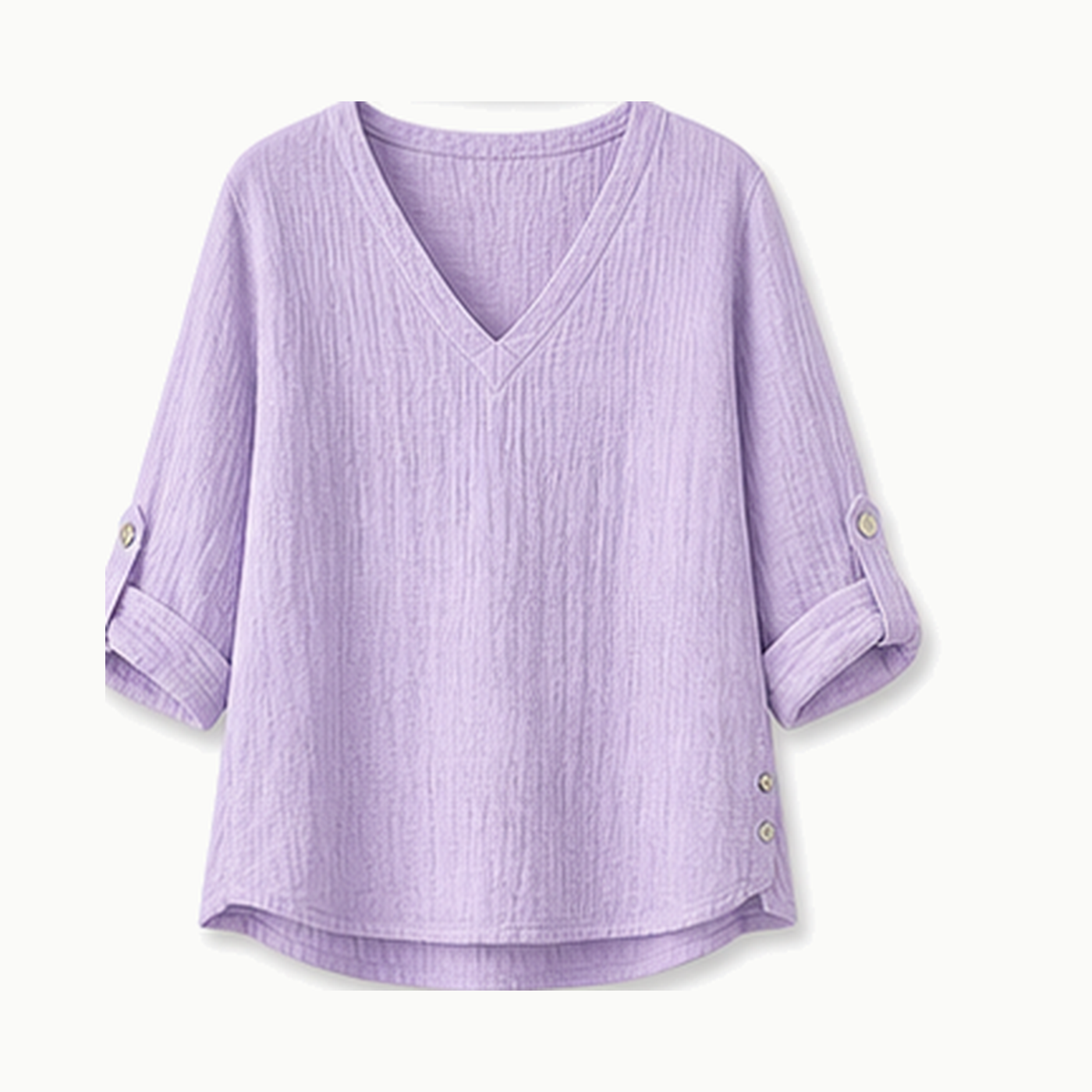Women's Crinkle Linen V-Neck Roll-Tab Sleeve Blouses