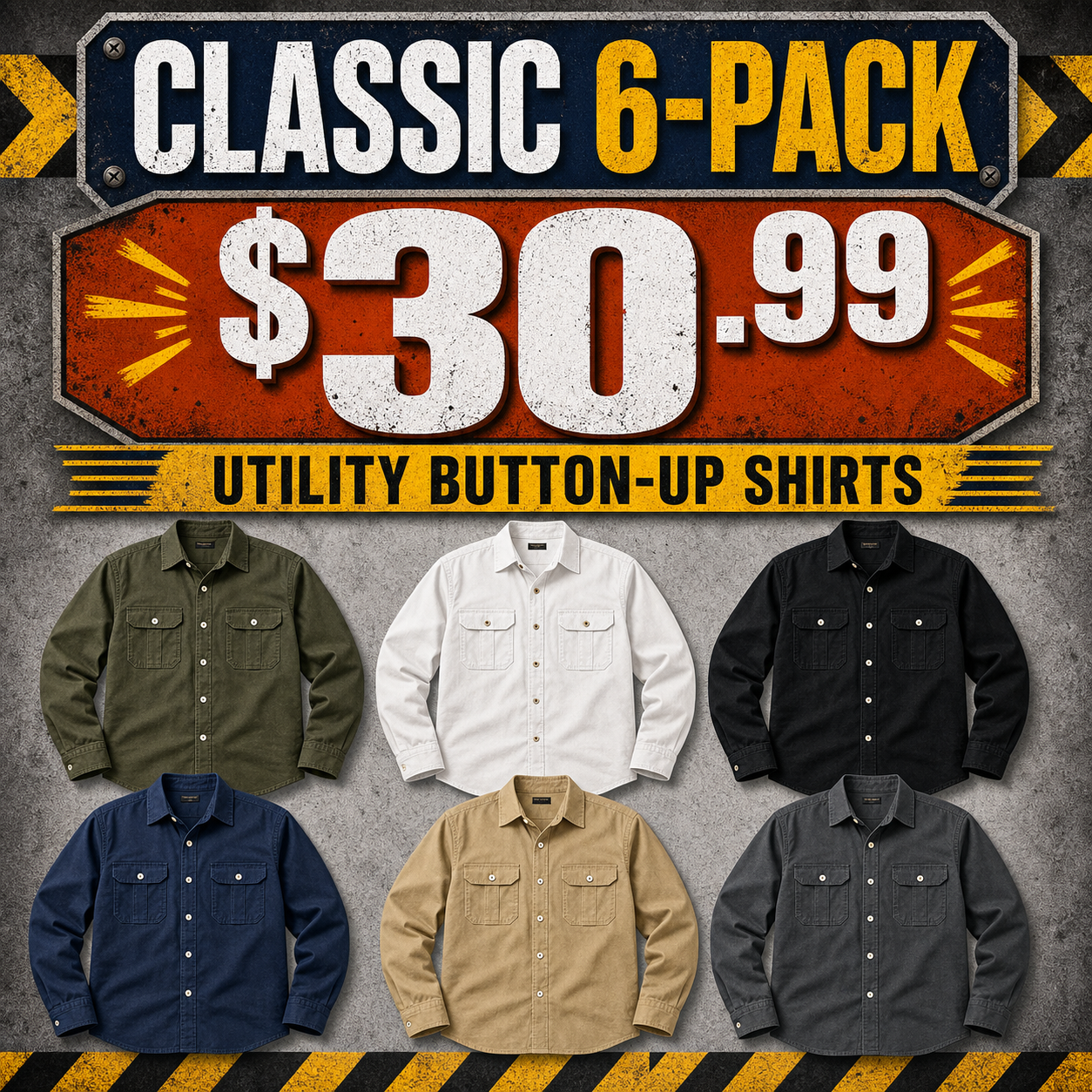 Men's Long Sleeve Double Pocket Utility Button-Up Shirts