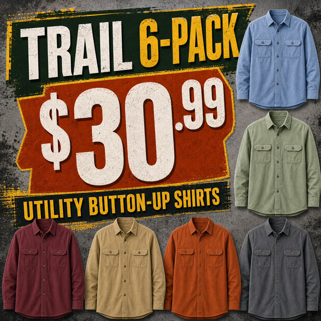 Men's Long Sleeve Double Pocket Utility Button-Up Shirts