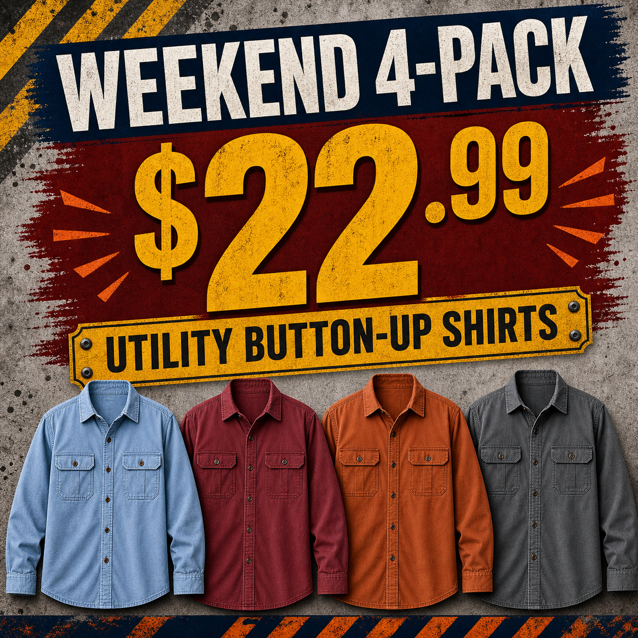 Men's Long Sleeve Double Pocket Utility Button-Up Shirts