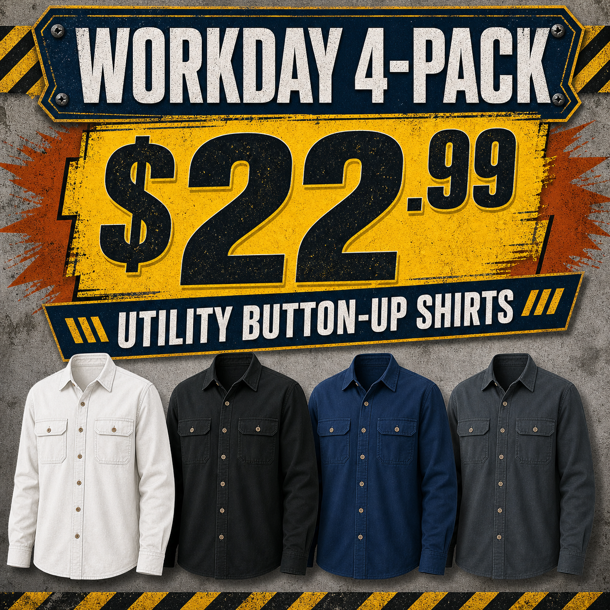 Men's Long Sleeve Double Pocket Utility Button-Up Shirts